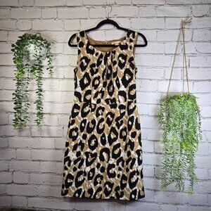 Banana Republic Tan Black White Leopard Print Midi Dress